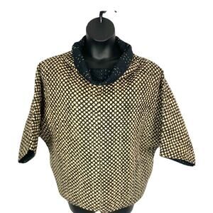 Yaza cotton pull over quilted cowl neck top khaki and black polka dot shirt L/XL